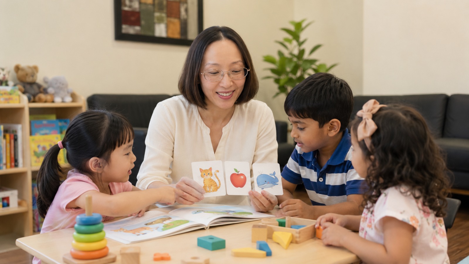 Dr Tammi with children using picture-card play